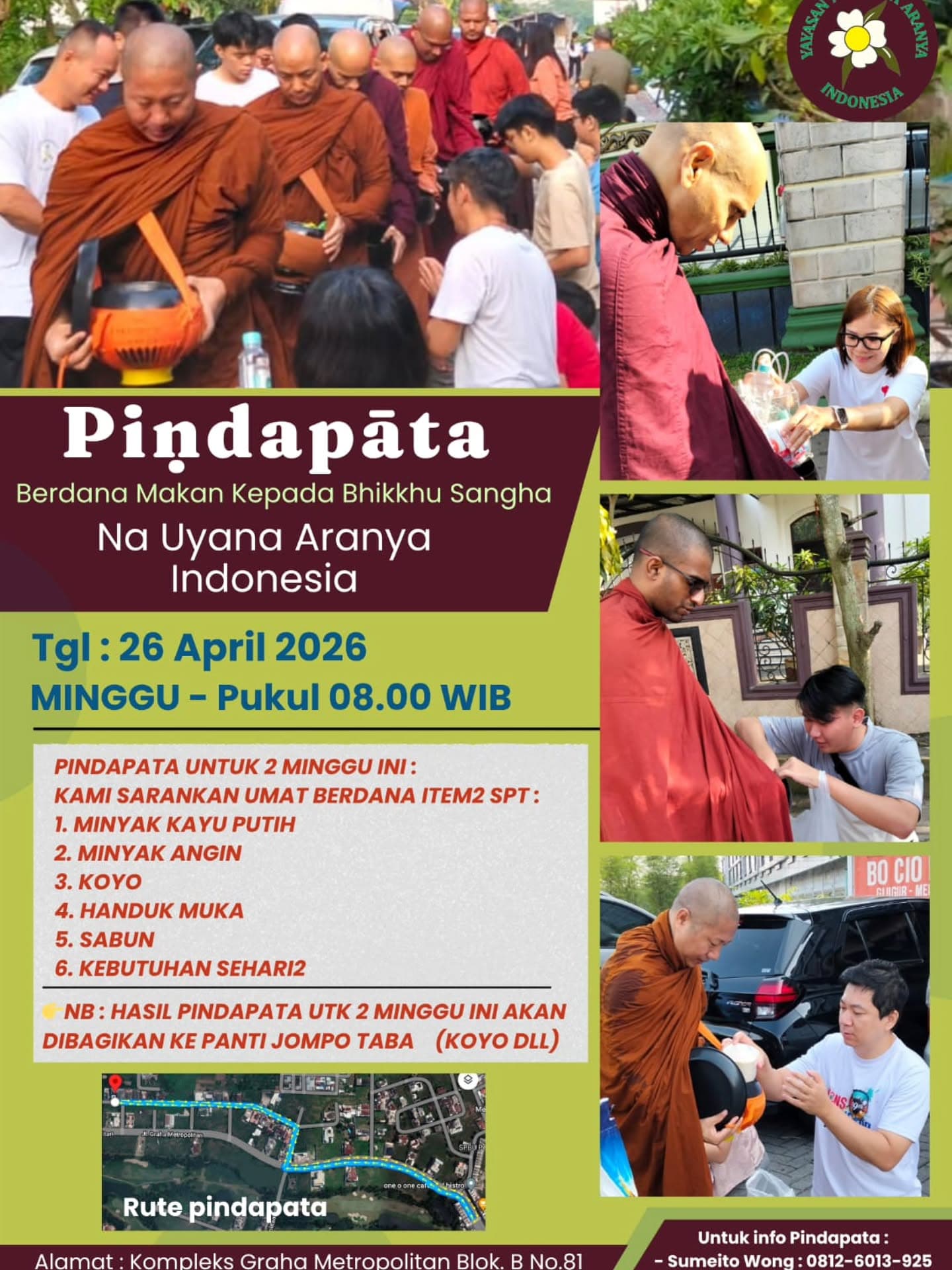 Gambar acara Pindapāta 26 April 2026