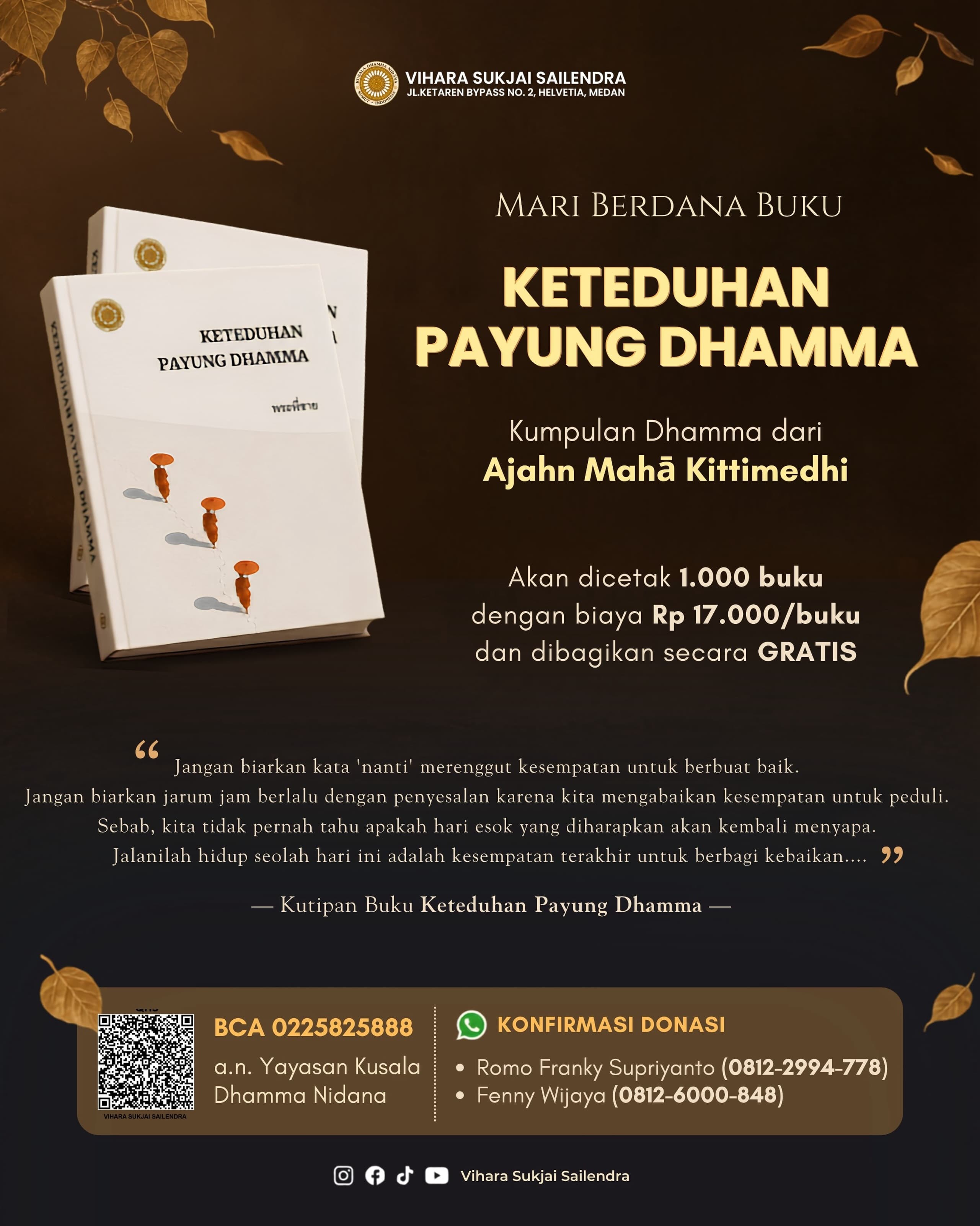 Gambar pengumuman: Mari Berdana Buku Keteduhan Payung Dhamma