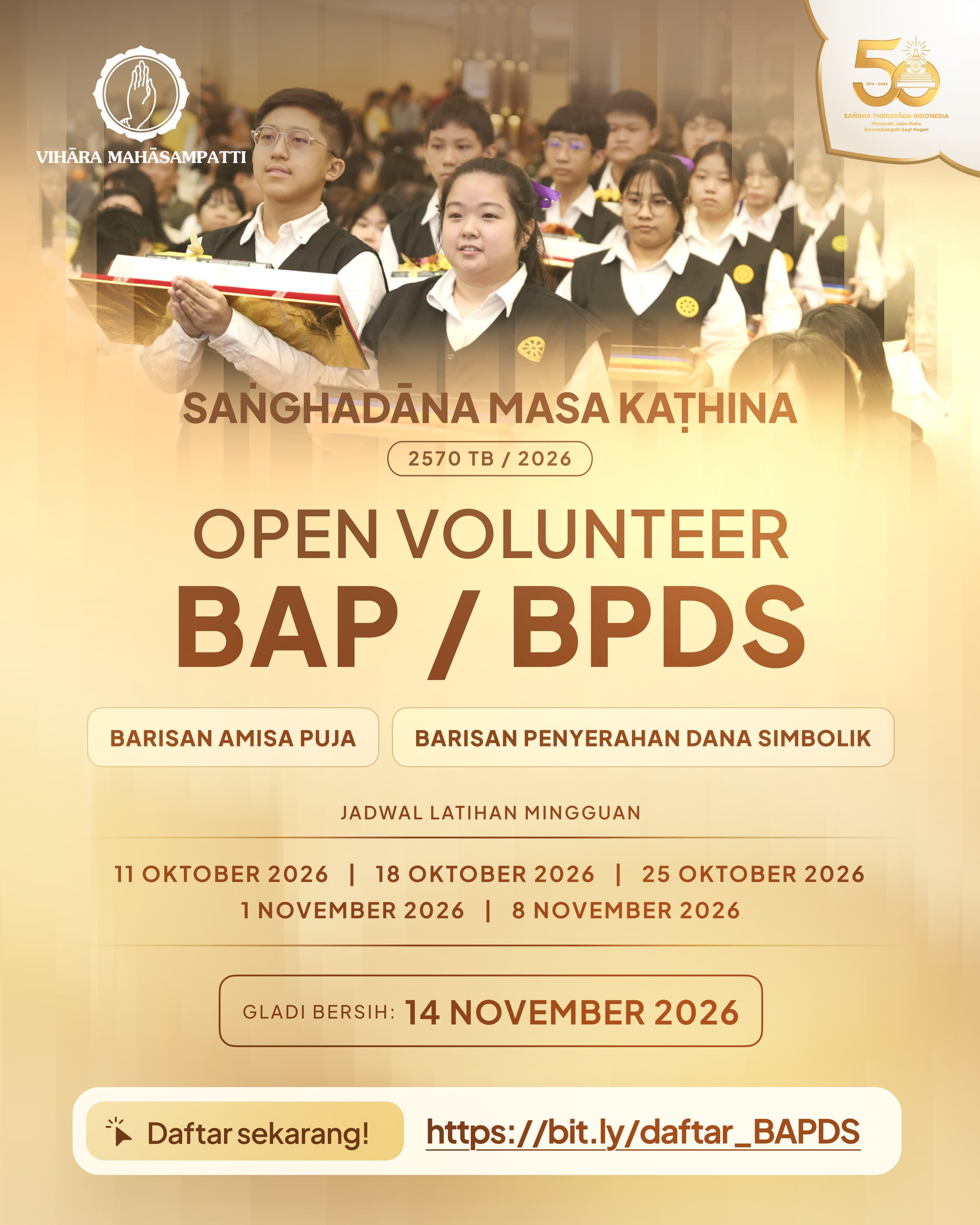 Gambar acara Open Volunteer BAP/BPDS: Saṅghadāna Masa Kaṭhina 2570 TB/2026